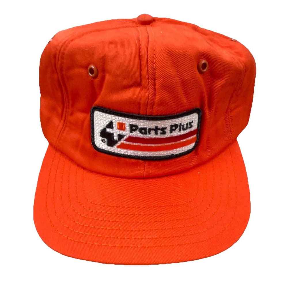 Vintage Parts Plus Trucker‎ Hat Cap Snapback Orange Patch Racing 80s USA Blaze L